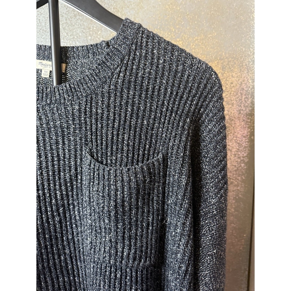 Madewell Women's XS Extra Small Marled Knit Layered Sweater Black Gray Pocket - Picture 4 of 6